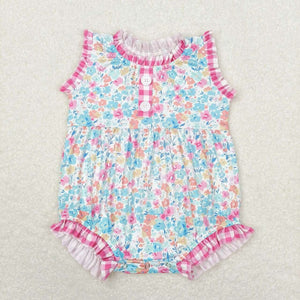 Floral Hot Pink Plaid Ruffles Girls Summer Romper