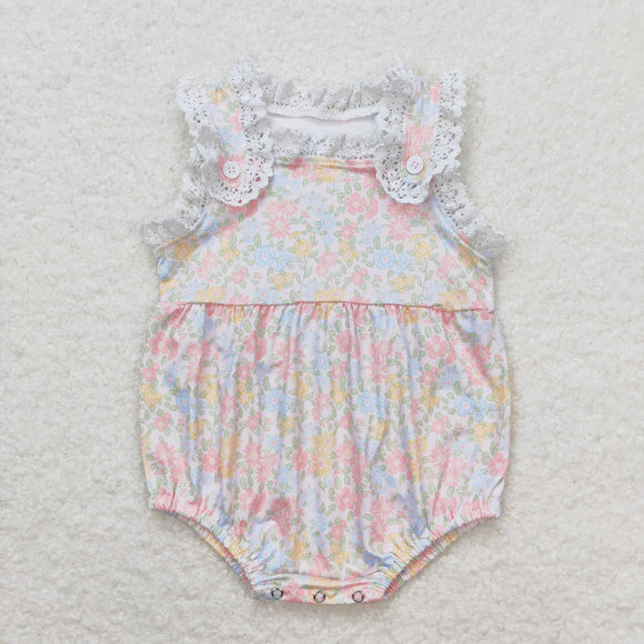 Floral Lace Ruffles Girls Summer Romper