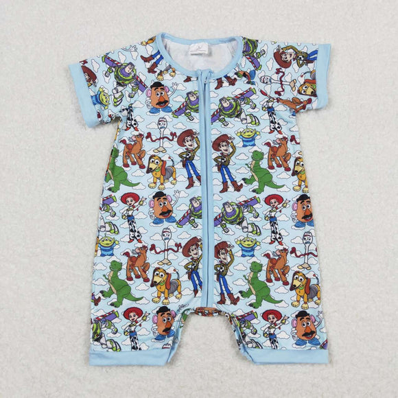 Cartoon Cloud Blue Boys Summer Romper