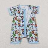 Cartoon Cloud Blue Boys Summer Romper