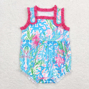 Sea Grass Hot Pink Ruffles Girls Summer Romper