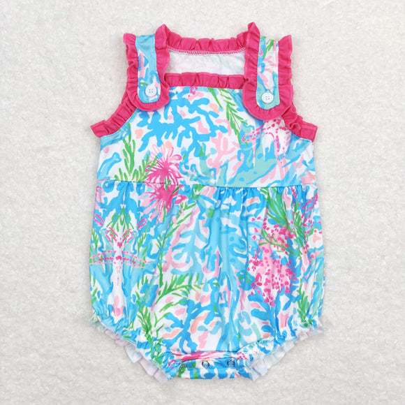 Sea Grass Hot Pink Ruffles Girls Summer Romper