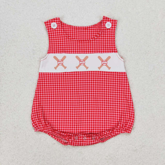 Baseball Red Plaid Boys Summer Romper