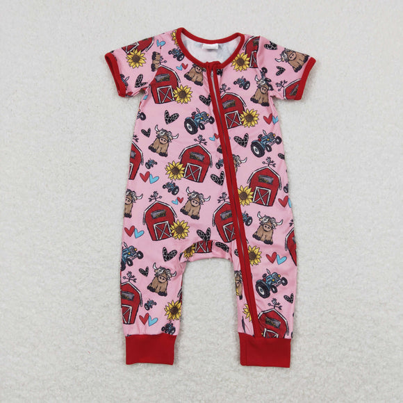 Farm Life Cow Red House Girls Summer Romper