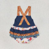 Floral Horse Brown Navy Girls Summer Romper