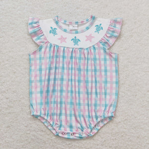 Starfish Tortoise Plaid Girls Summer Romper