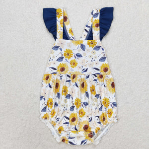 Yellow Floral Navy Ruffles Girls Summer Romper