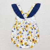 Yellow Floral Navy Ruffles Girls Summer Romper