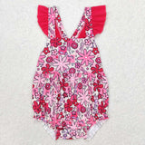 Floral Plaid Red Ruffles Girls Summer Romper