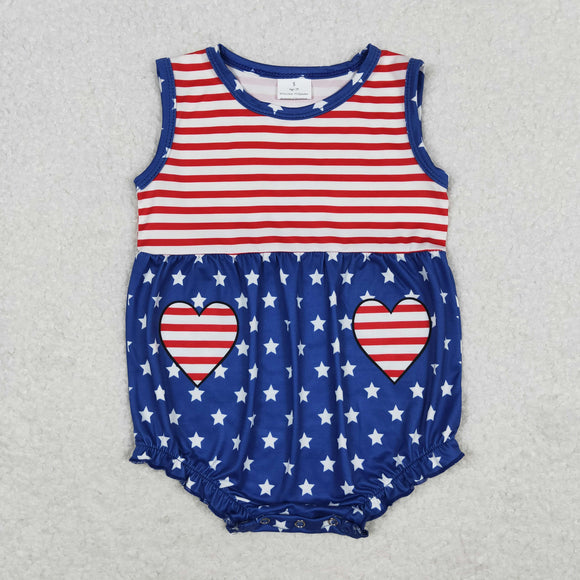 Stars Red Stripe Heart Girls 4th of July Romper