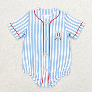 Baseball Stripe Blue Boys Summer Romper