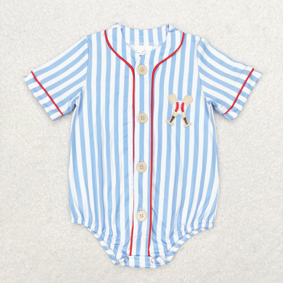 Baseball Stripe Blue Boys Summer Romper