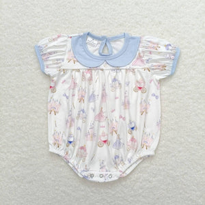 Cartoon Princess Castle Blue Doll Collar Summer Romper