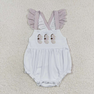 Sea Horse Stripe White Girls Summer Romper