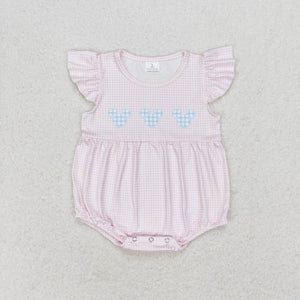 Cartoon Pink Plaid Girls Summer Romper