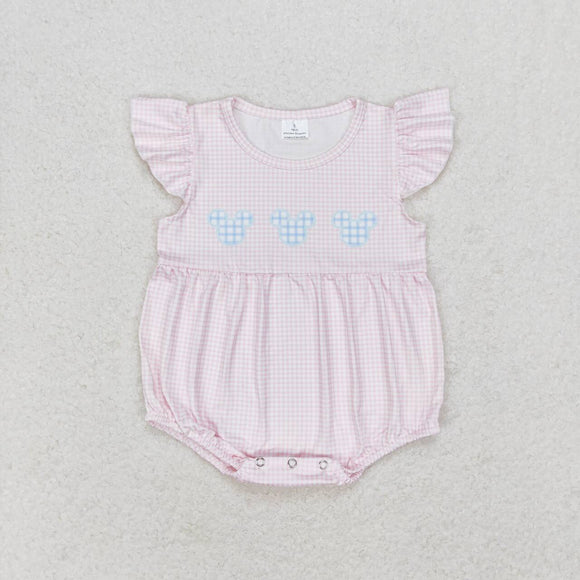 Cartoon Pink Plaid Girls Summer Romper