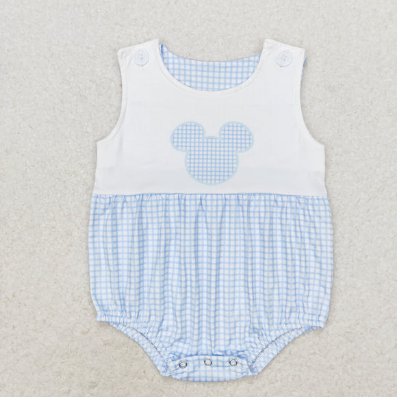 Cartoon Blue Plaid Boys Summer Romper