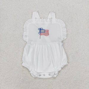 Bow Flag White Girls 4th of July Romper