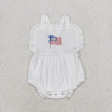 Bow Flag White Girls 4th of July Romper