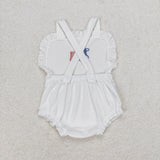 Bow Flag White Girls 4th of July Romper