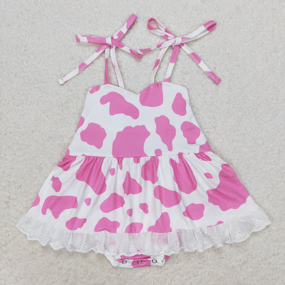 Cow Print Pink White Girls Summer Romper