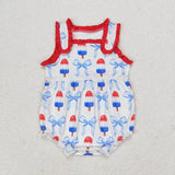 Popsicle Bow Pattern Red Ruffles Girls 4th of July Romper