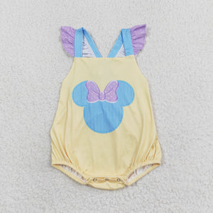 Cartoon Blue Stripe Yellow Girls Summer Romper