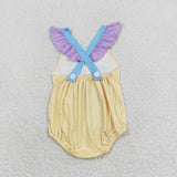 Cartoon Blue Stripe Yellow Girls Summer Romper