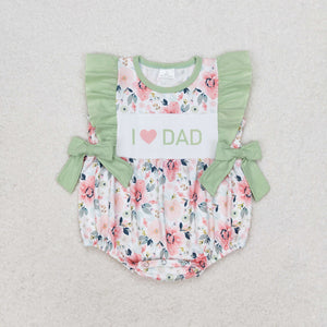 I love dad Floral Green Ruffles Girls Summer Romper