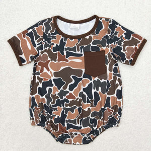 Brown Pocket Camo Boys Summer Romper