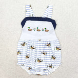 Duck Stripe Navy Ruffles Girls Summer Romper