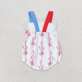 Bow Pattern White Girls 4th of July Romper