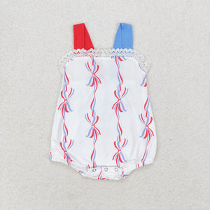 Bow Pattern White Girls 4th of July Romper
