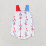 Bow Pattern White Girls 4th of July Romper