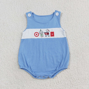 Cartoon Shopping Cart Dog Blue Boys Summer Romper