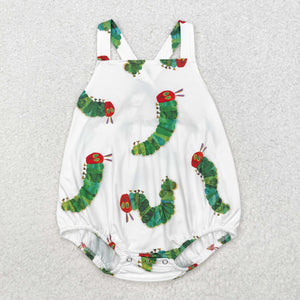 Cartoon Caterpillar White Boys Summer Romper