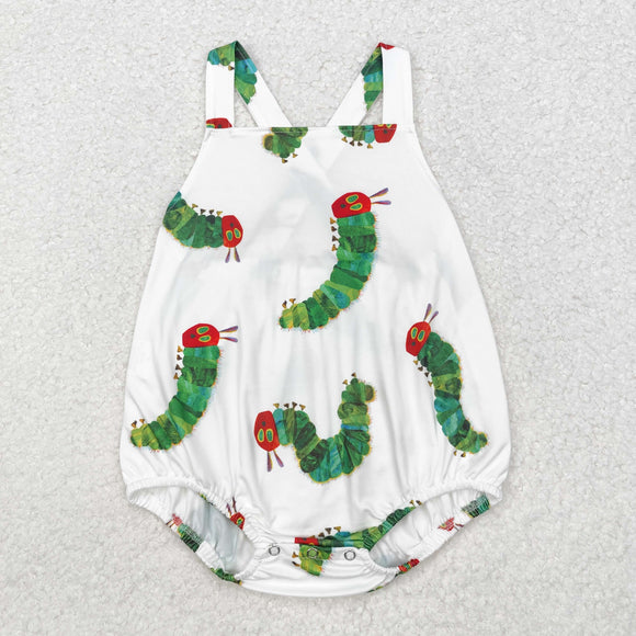 Cartoon Caterpillar White Boys Summer Romper