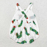 Cartoon Caterpillar White Boys Summer Romper