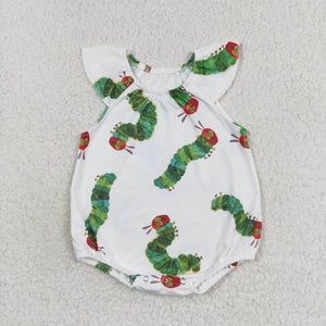 Cartoon Caterpillar White Girls Summer Romper