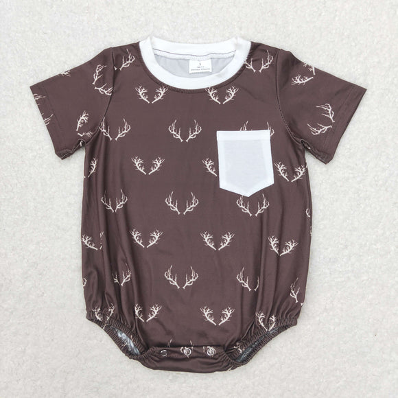 Antler Deer White Pocket Boys Summer Romper