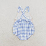 Baseball Cap Blue Plaid Boys Summer Romper