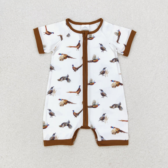 Birds Brown White Boys Summer Romper