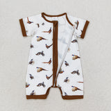 Birds Brown White Boys Summer Romper