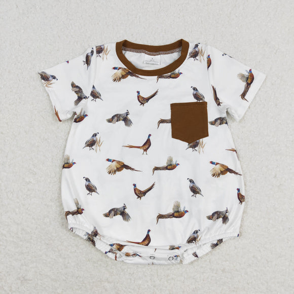 Birds Brown Pocket Boys Summer Romper