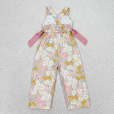 Yellow Floral Pink Bows Girls Jumpsuit