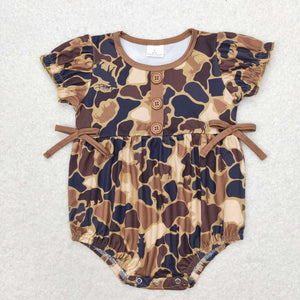 Camo Brown Bows Girls Summer Romper