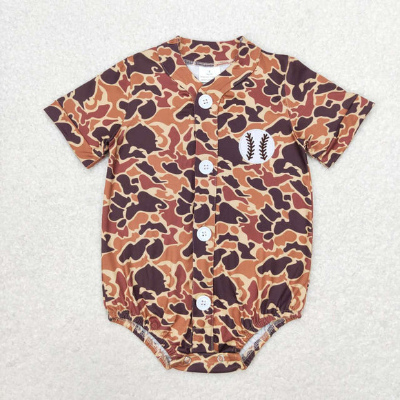 Baseball Camo Brown Boys Summer Romper