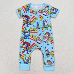 Bamboo Cartoon Dog Story Blue Boys Summer Romper