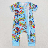 Bamboo Cartoon Dog Story Blue Boys Summer Romper