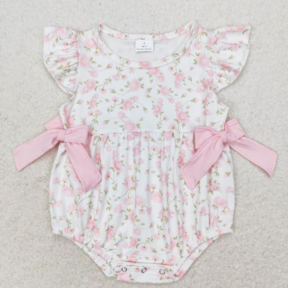 Floral Pink Bows Girls Summer Romper